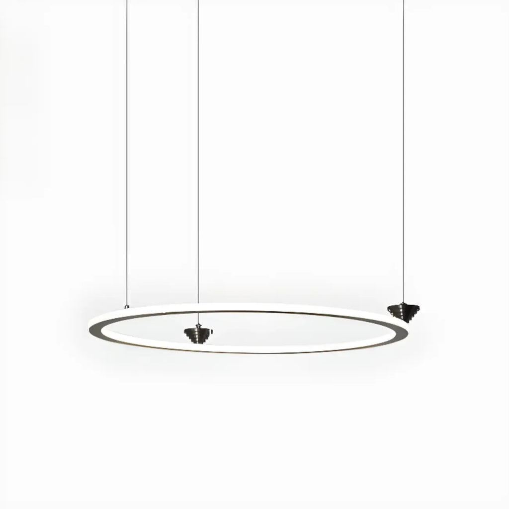 Lustre moderne minimaliste à LED en métal noir avec anneau circulaire