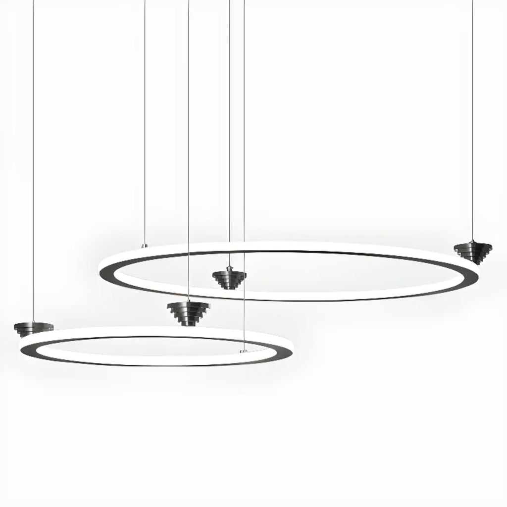 Lustre moderne minimaliste à LED en métal noir avec anneau circulaire