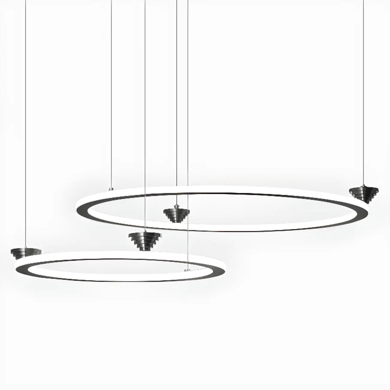 Lustre moderne minimaliste à LED en métal noir avec anneau circulaire