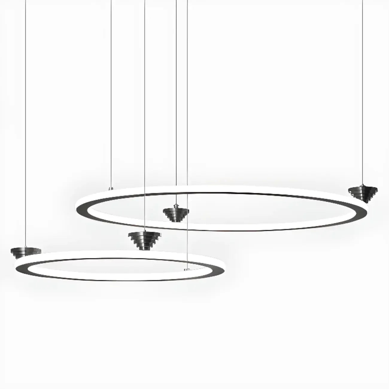 Lustre moderne minimaliste à LED en métal noir avec anneau circulaire