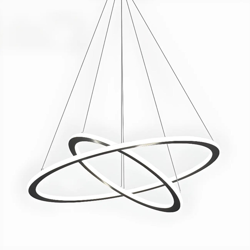 Lustre moderne minimaliste à LED en métal noir avec anneau circulaire
