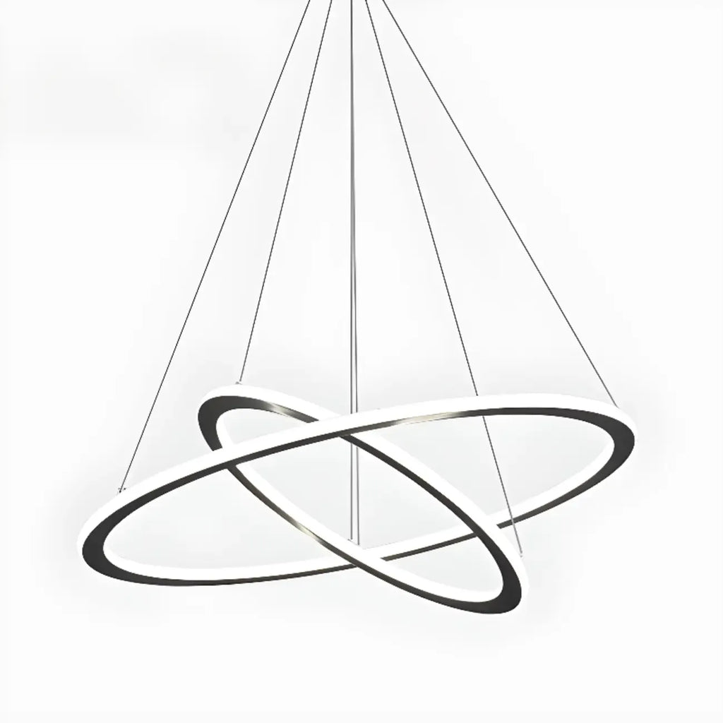 Lustre moderne minimaliste à LED en métal noir avec anneau circulaire