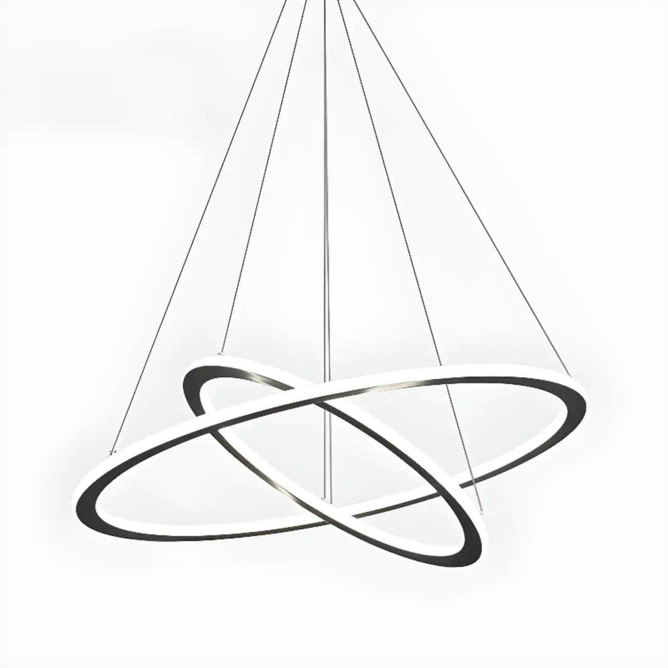 Lustre moderne minimaliste à LED en métal noir avec anneau circulaire