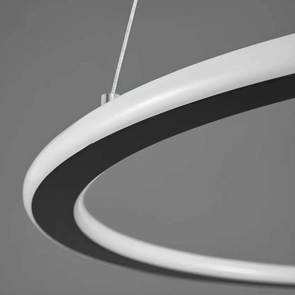 Lustre moderne minimaliste à LED en métal noir avec anneau circulaire