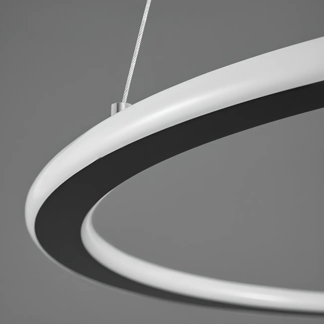 Lustre moderne minimaliste à LED en métal noir avec anneau circulaire