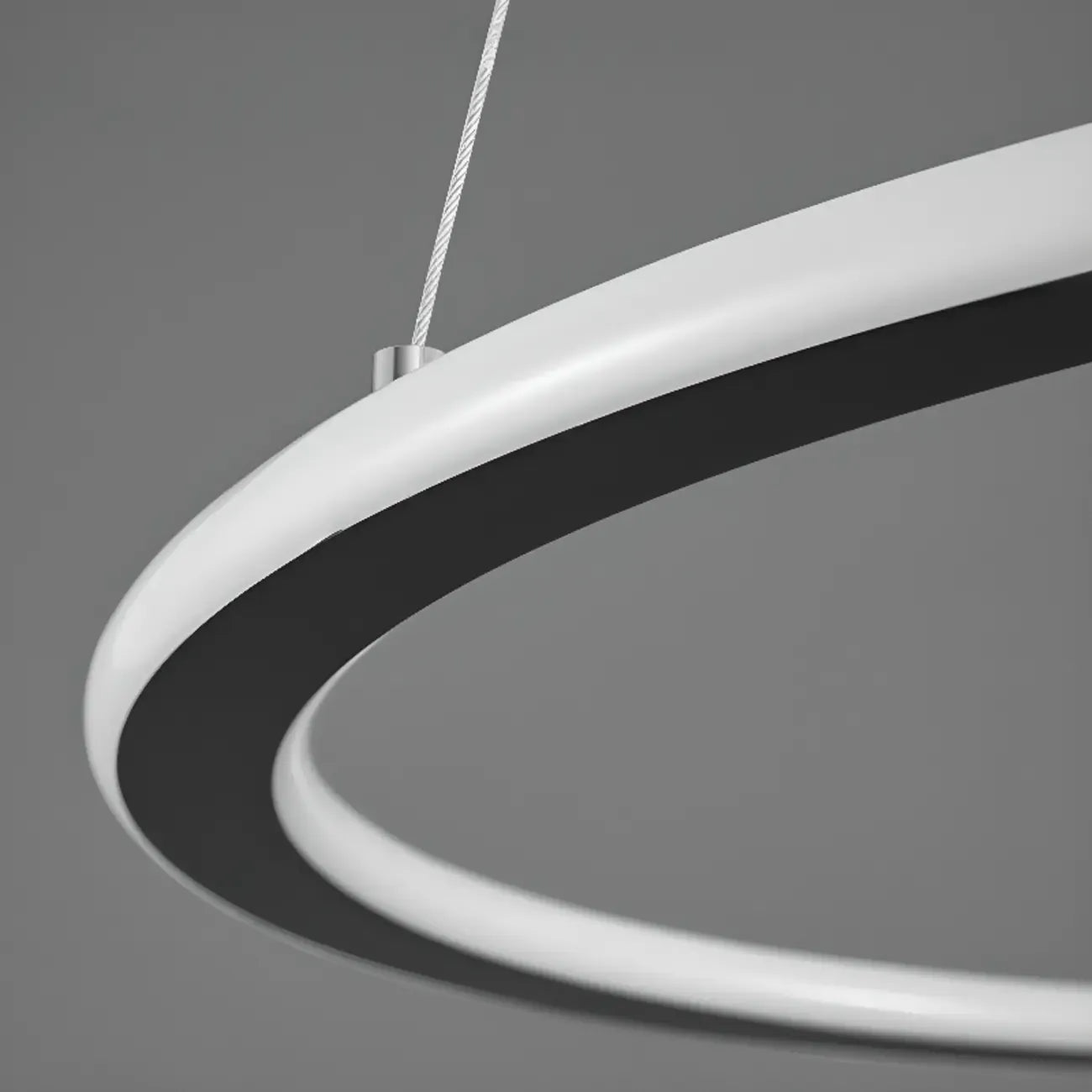 Lustre moderne minimaliste à LED en métal noir avec anneau circulaire