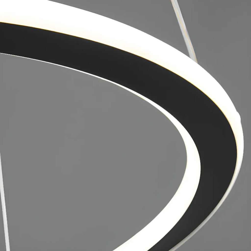 Lustre moderne minimaliste à LED en métal noir avec anneau circulaire