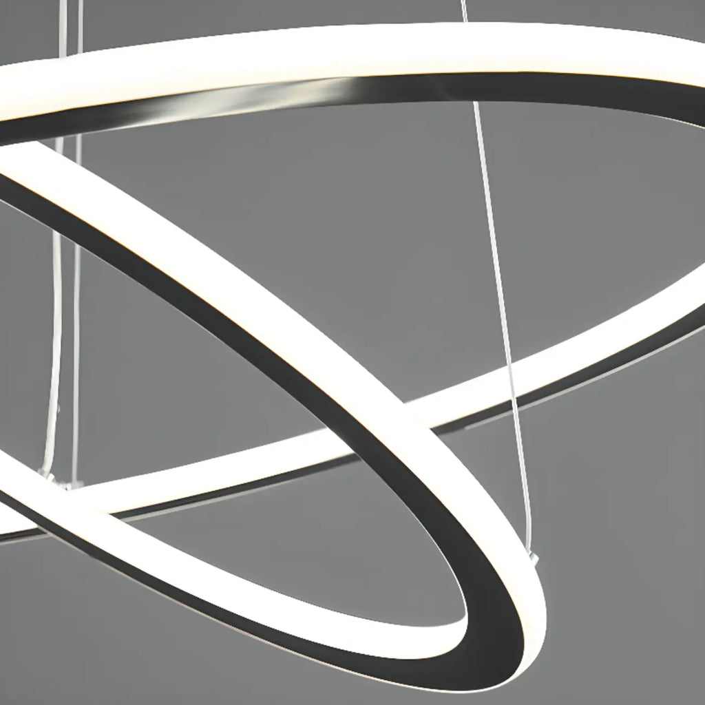 Lustre moderne minimaliste à LED en métal noir avec anneau circulaire
