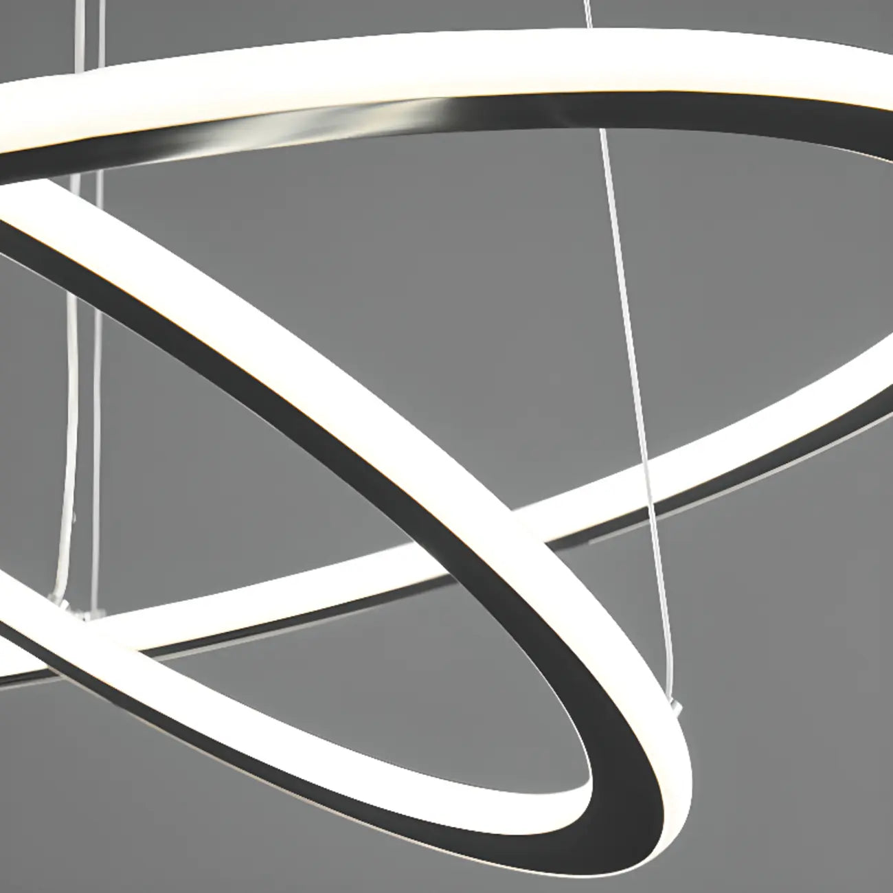 Lustre moderne minimaliste à LED en métal noir avec anneau circulaire