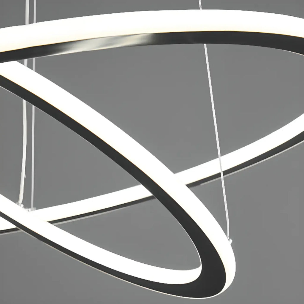 Lustre moderne minimaliste à LED en métal noir avec anneau circulaire