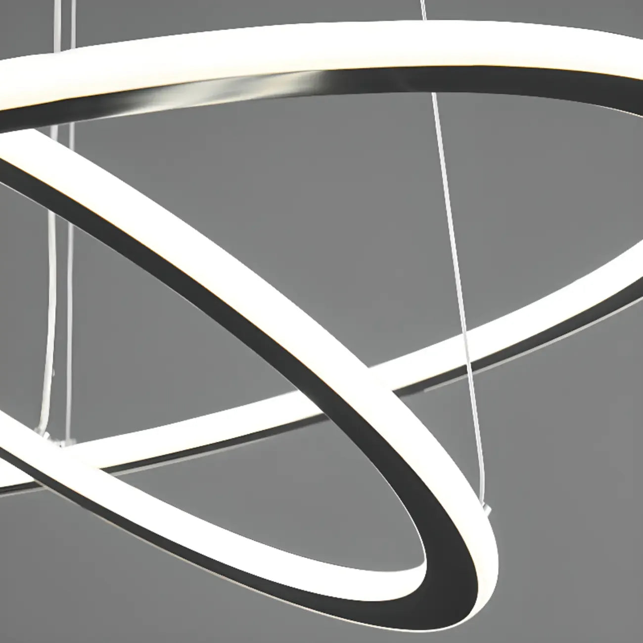 Lustre moderne minimaliste à LED en métal noir avec anneau circulaire