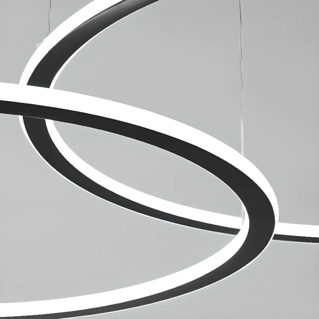 Lustre moderne minimaliste à LED en métal noir avec anneau circulaire