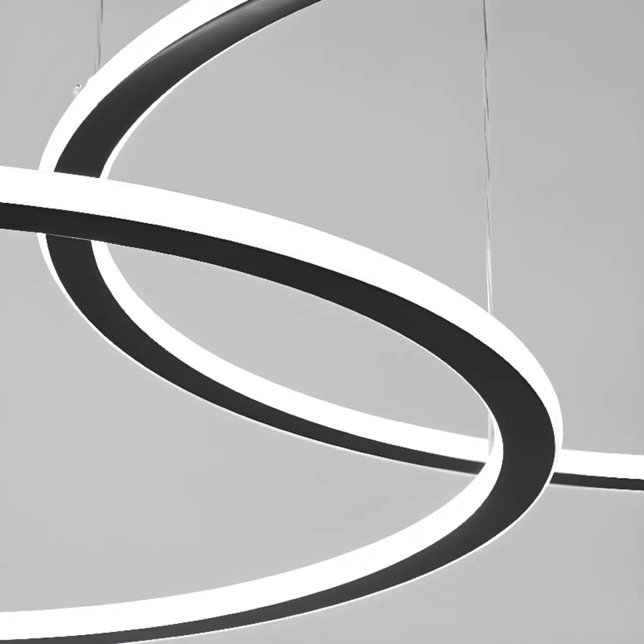 Lustre moderne minimaliste à LED en métal noir avec anneau circulaire