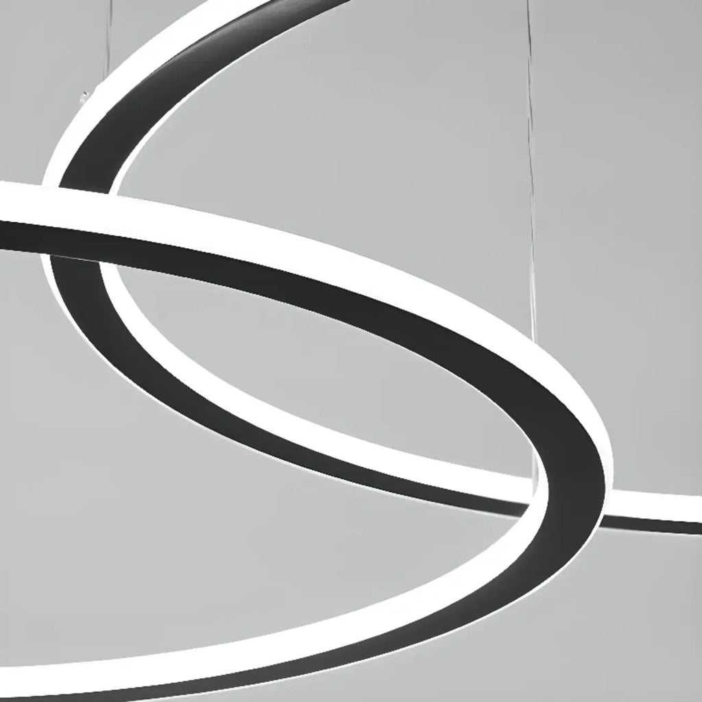 Lustre moderne minimaliste à LED en métal noir avec anneau circulaire