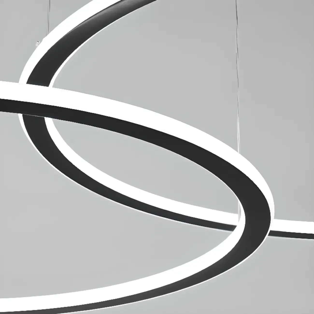 Lustre moderne minimaliste à LED en métal noir avec anneau circulaire