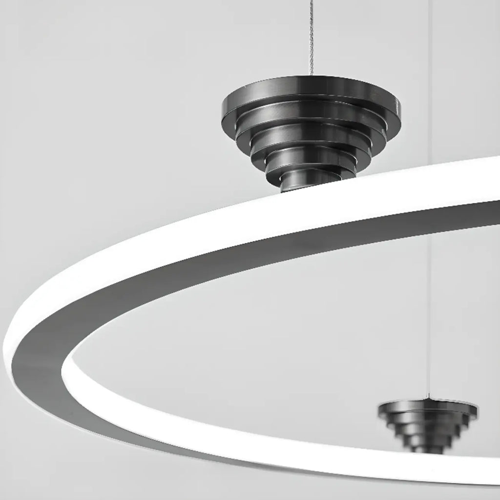 Lustre moderne minimaliste à LED en métal noir avec anneau circulaire