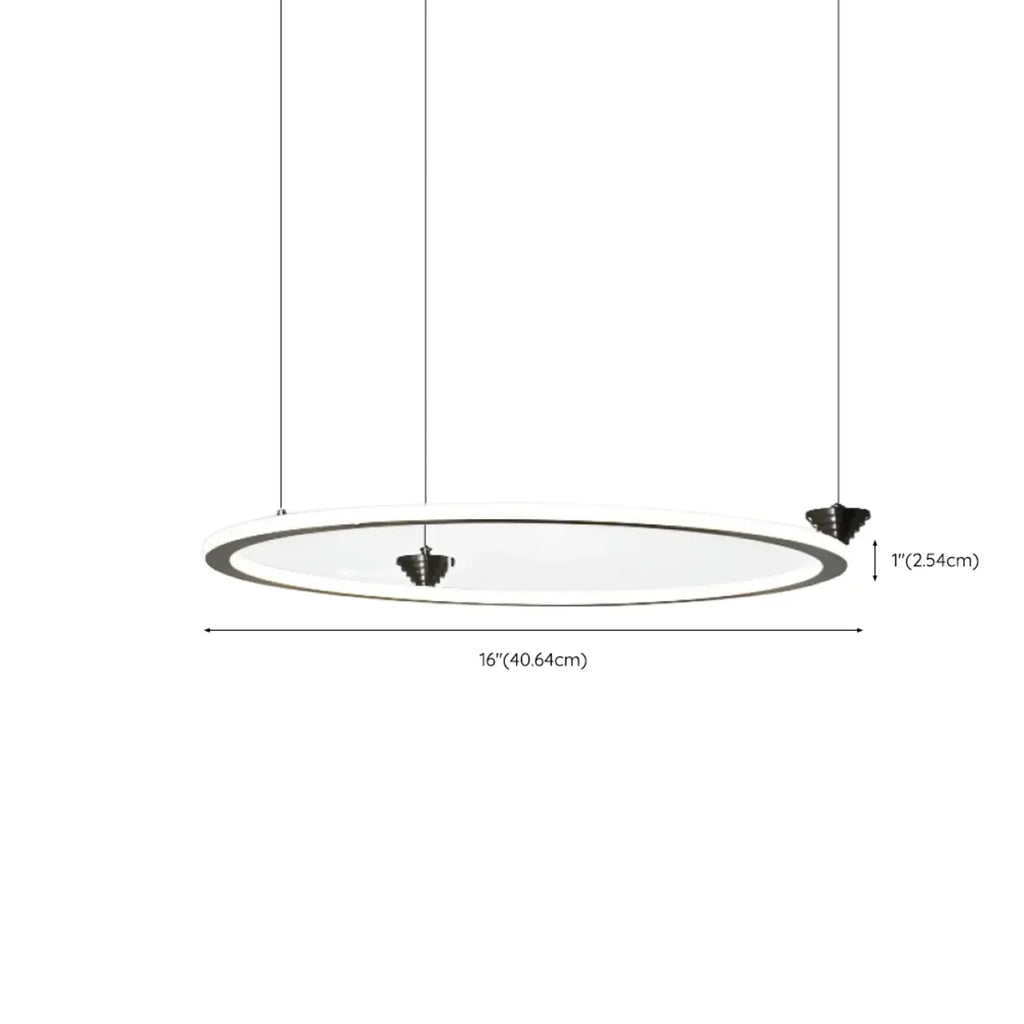 Lustre moderne minimaliste à LED en métal noir avec anneau circulaire