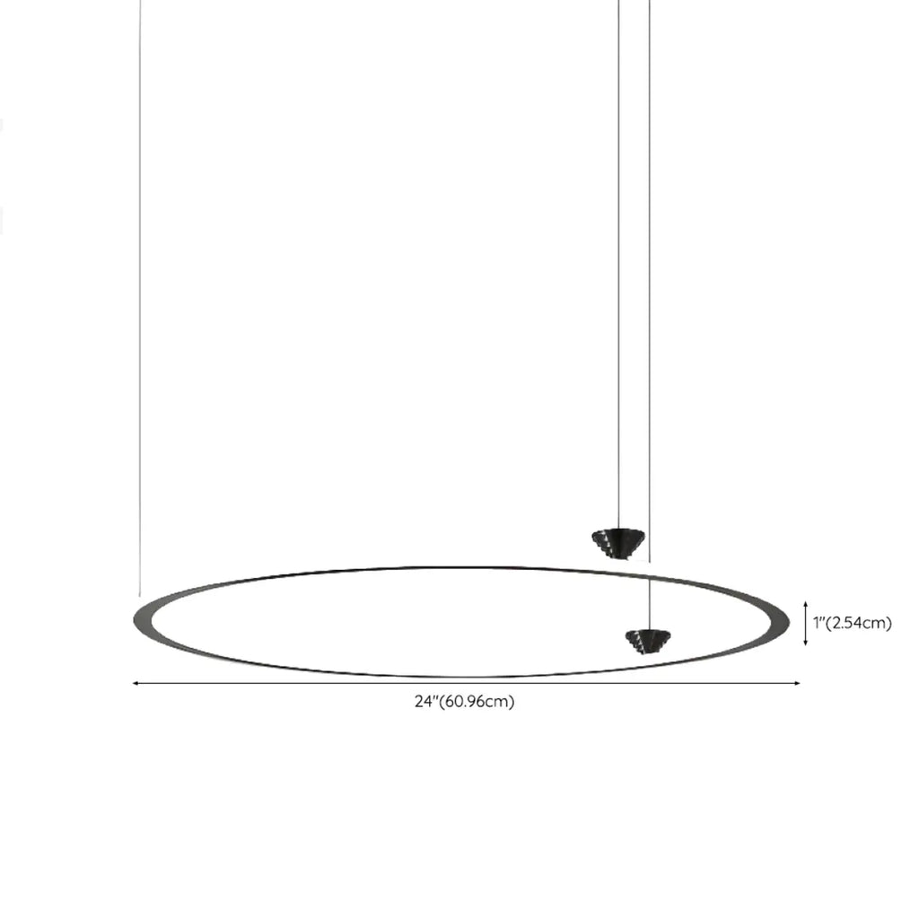 Lustre moderne minimaliste à LED en métal noir avec anneau circulaire