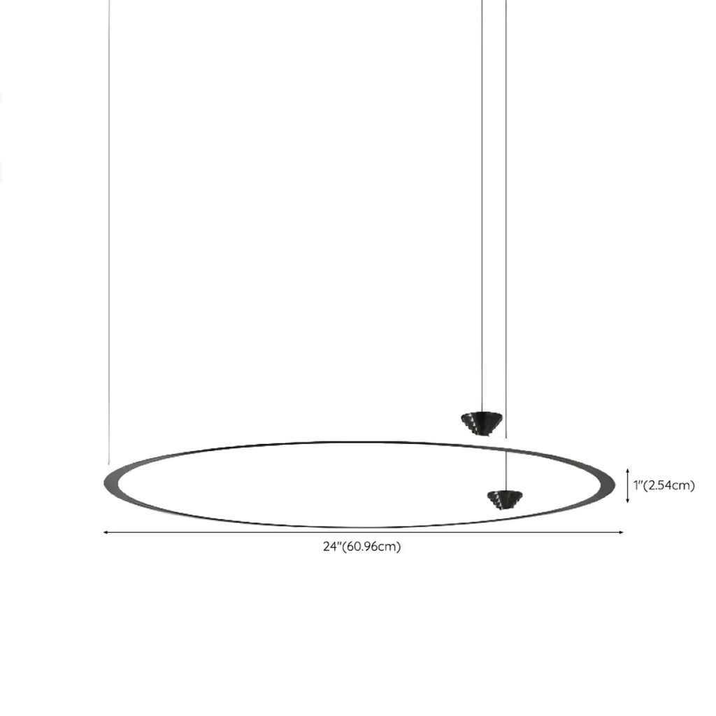 Lustre moderne minimaliste à LED en métal noir avec anneau circulaire