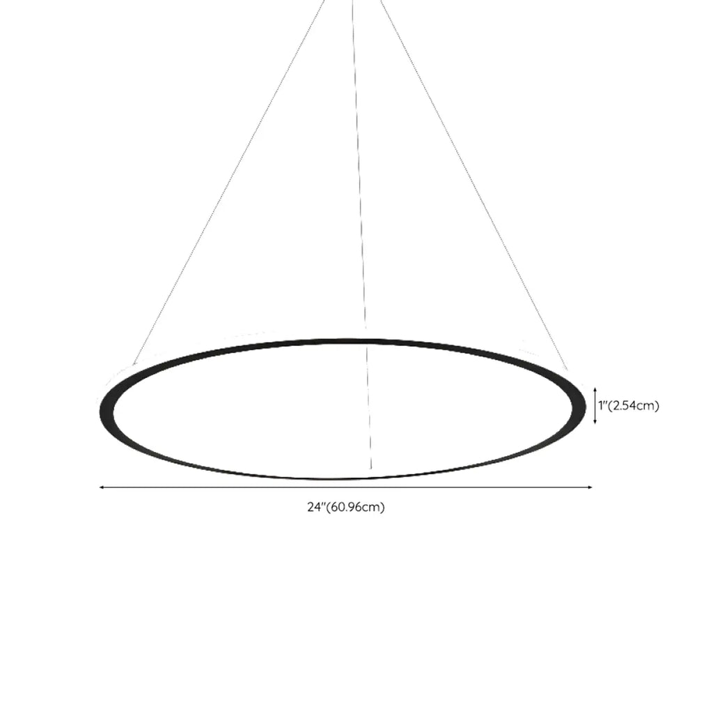 Lustre moderne minimaliste à LED en métal noir avec anneau circulaire