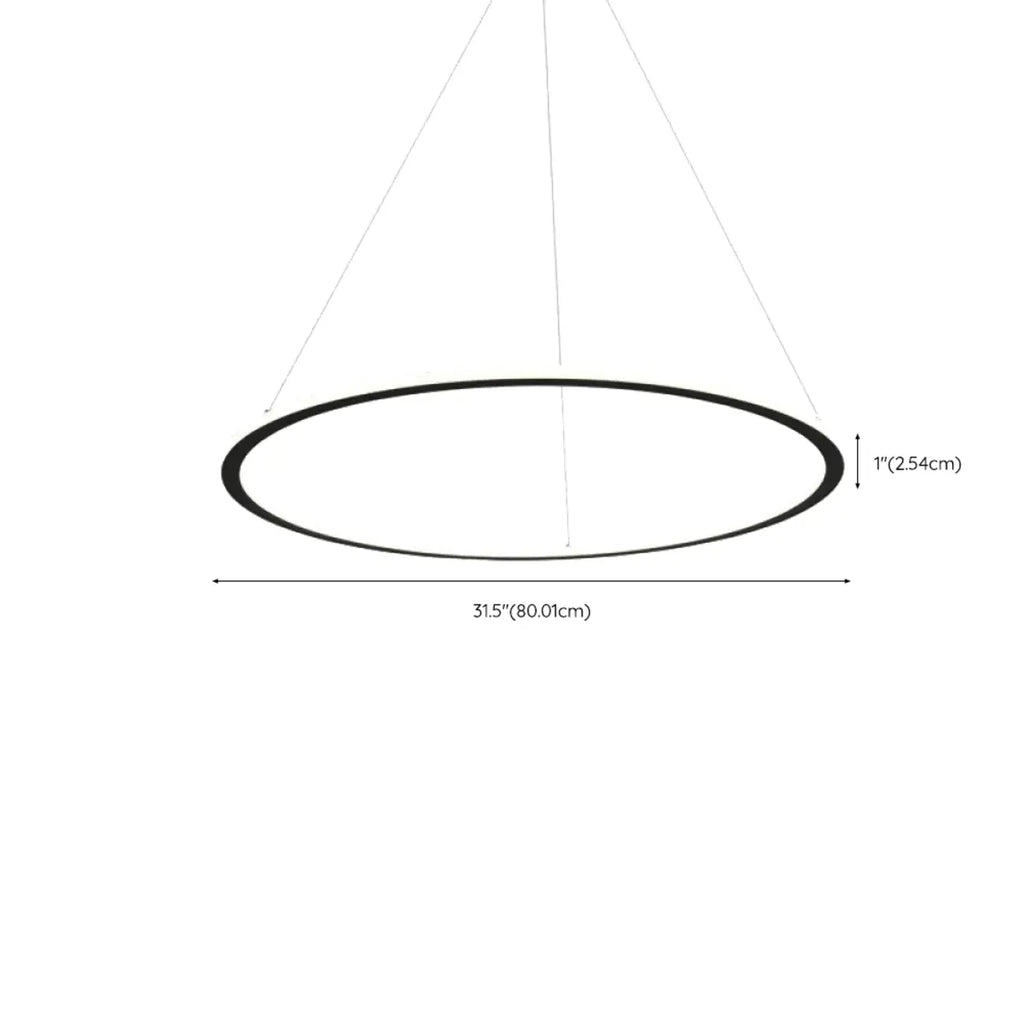 Lustre moderne minimaliste à LED en métal noir avec anneau circulaire