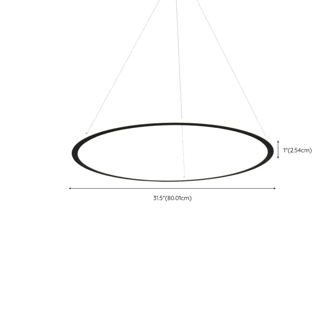 Lustre moderne minimaliste à LED en métal noir avec anneau circulaire