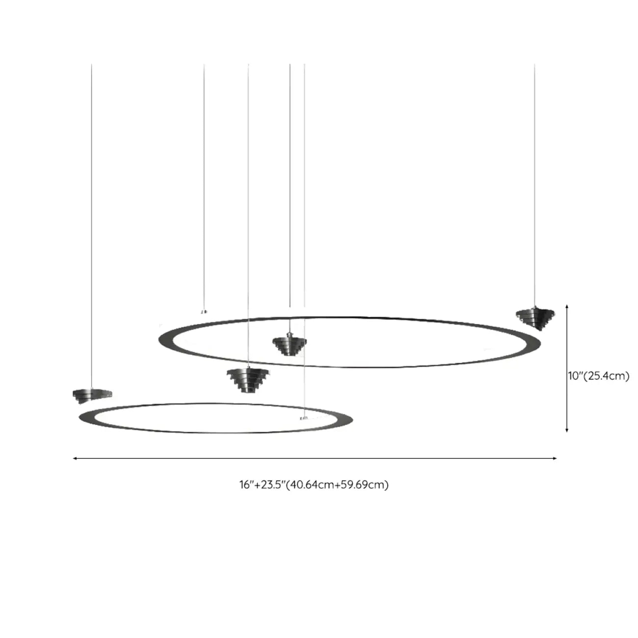 Lustre moderne minimaliste à LED en métal noir avec anneau circulaire