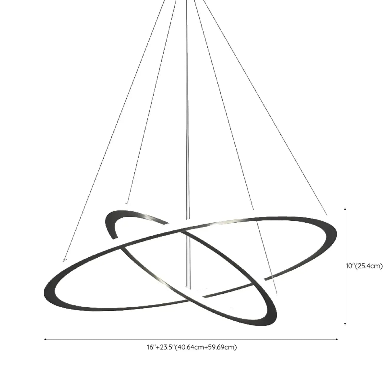 Lustre moderne minimaliste à LED en métal noir avec anneau circulaire