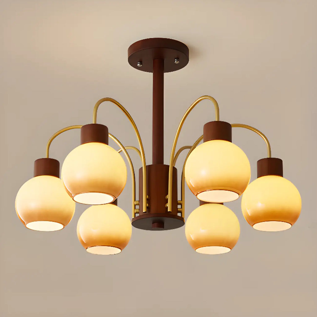 Lustre classique en métal doré et verre ambré