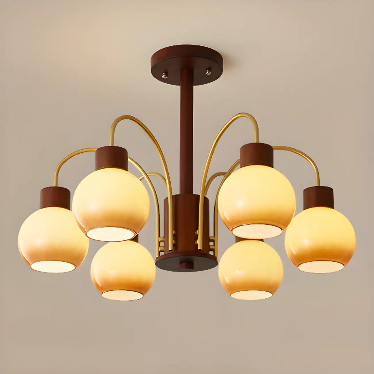 Lustre classique en métal doré et verre ambré