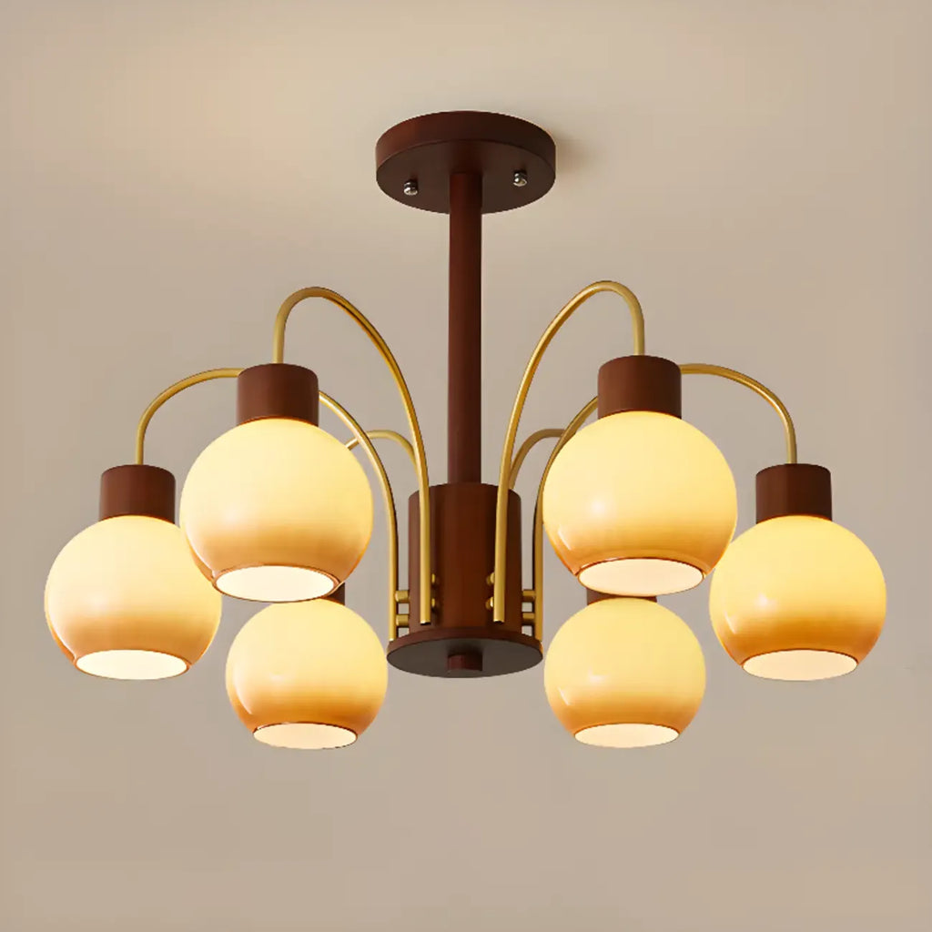 Lustre classique en métal doré et verre ambré