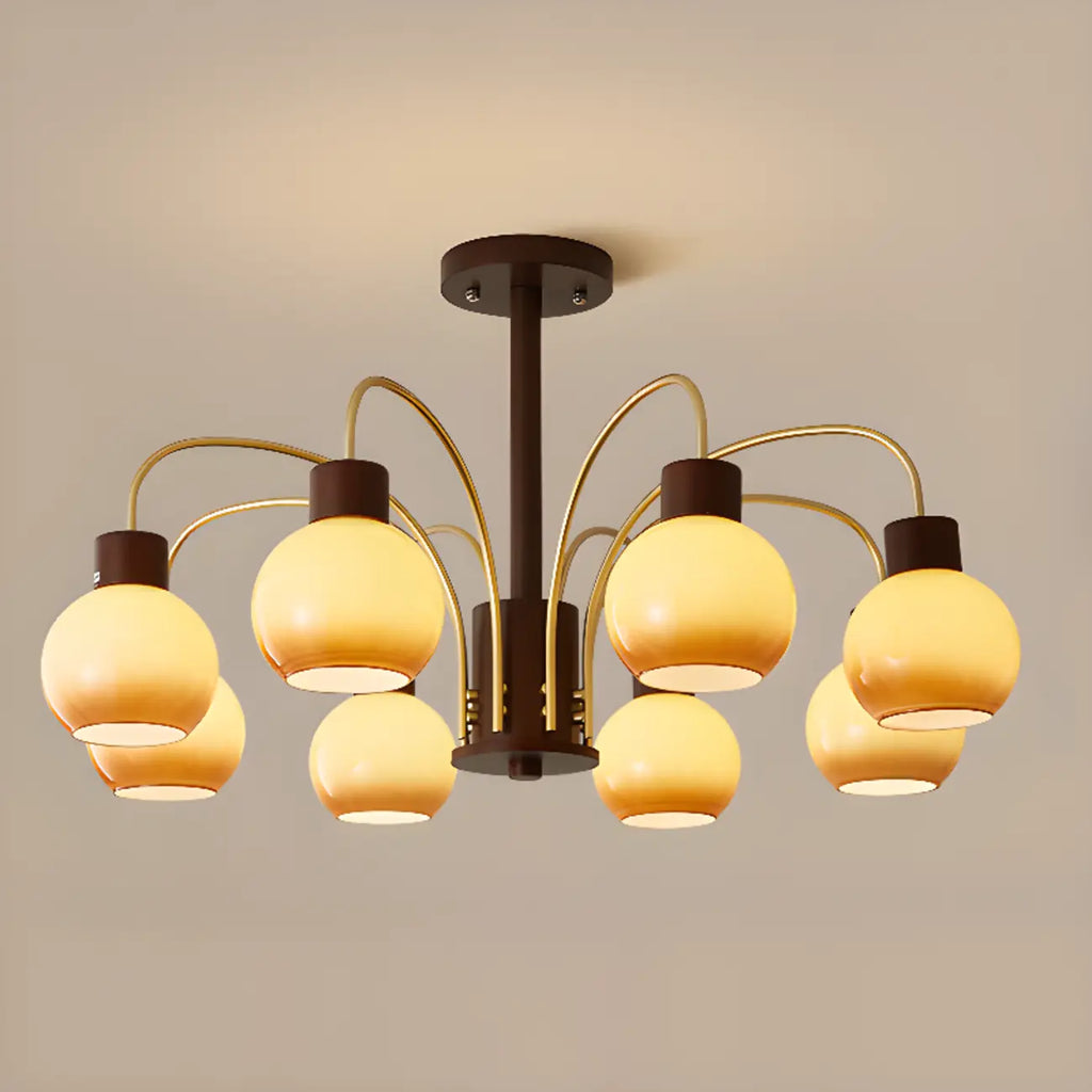 Lustre classique en métal doré et verre ambré