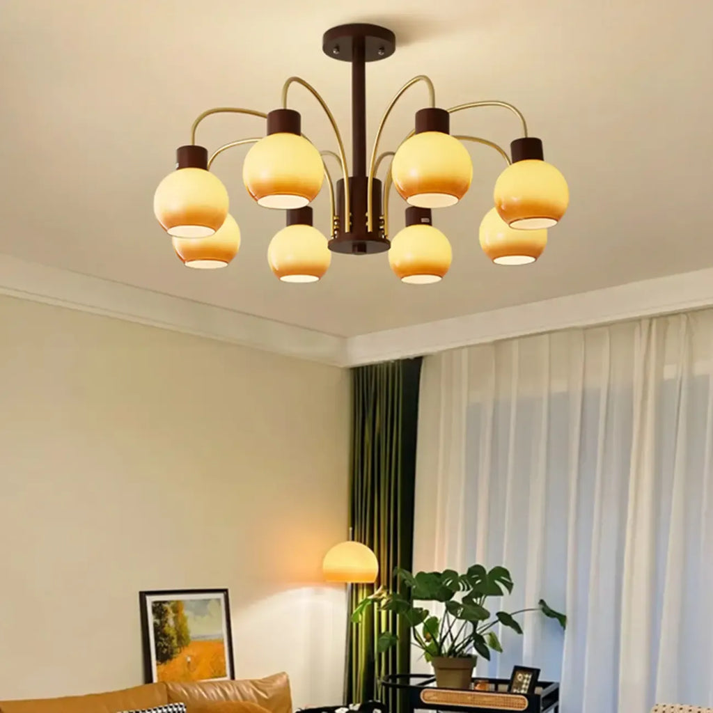 Lustre classique en métal doré et verre ambré