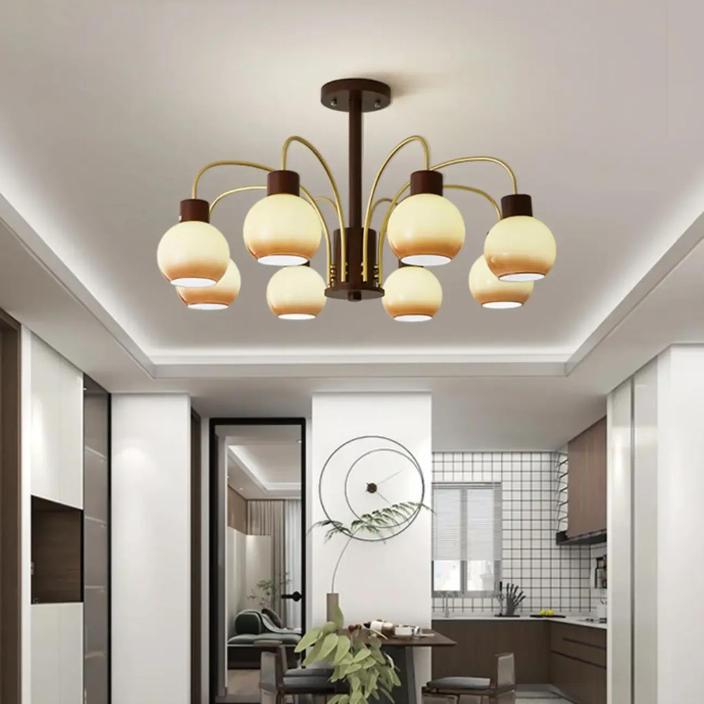 Lustre classique en métal doré et verre ambré