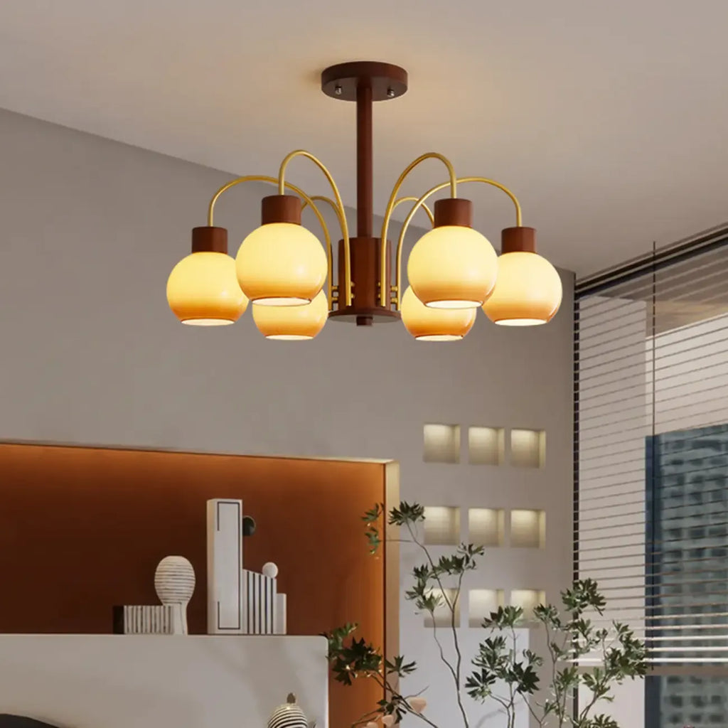 Lustre classique en métal doré et verre ambré