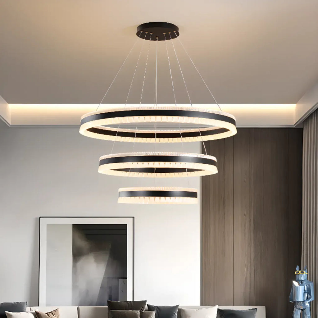 Lustre LED moderne et élégant à anneaux concentriques