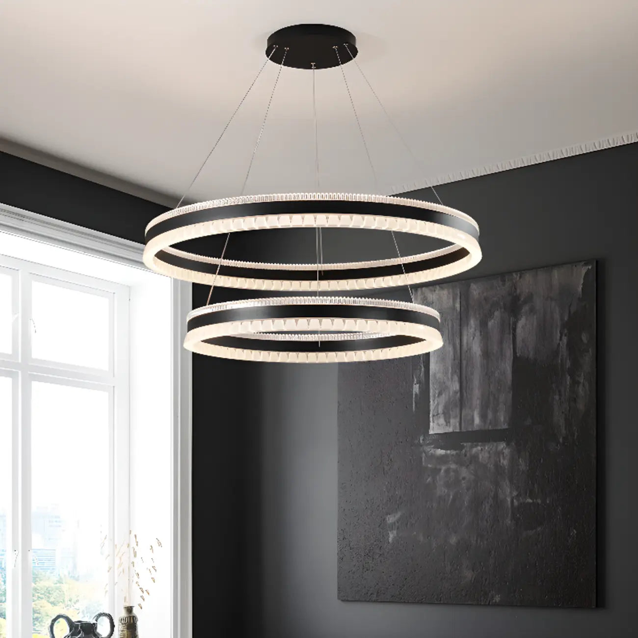 Lustre LED moderne et élégant à anneaux concentriques