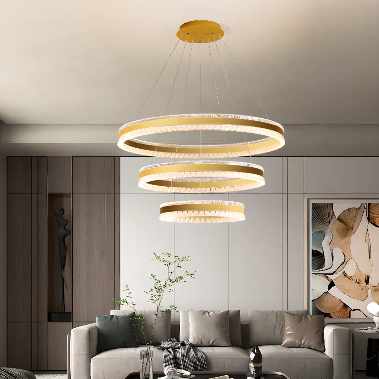 Lustre LED moderne et élégant à anneaux concentriques