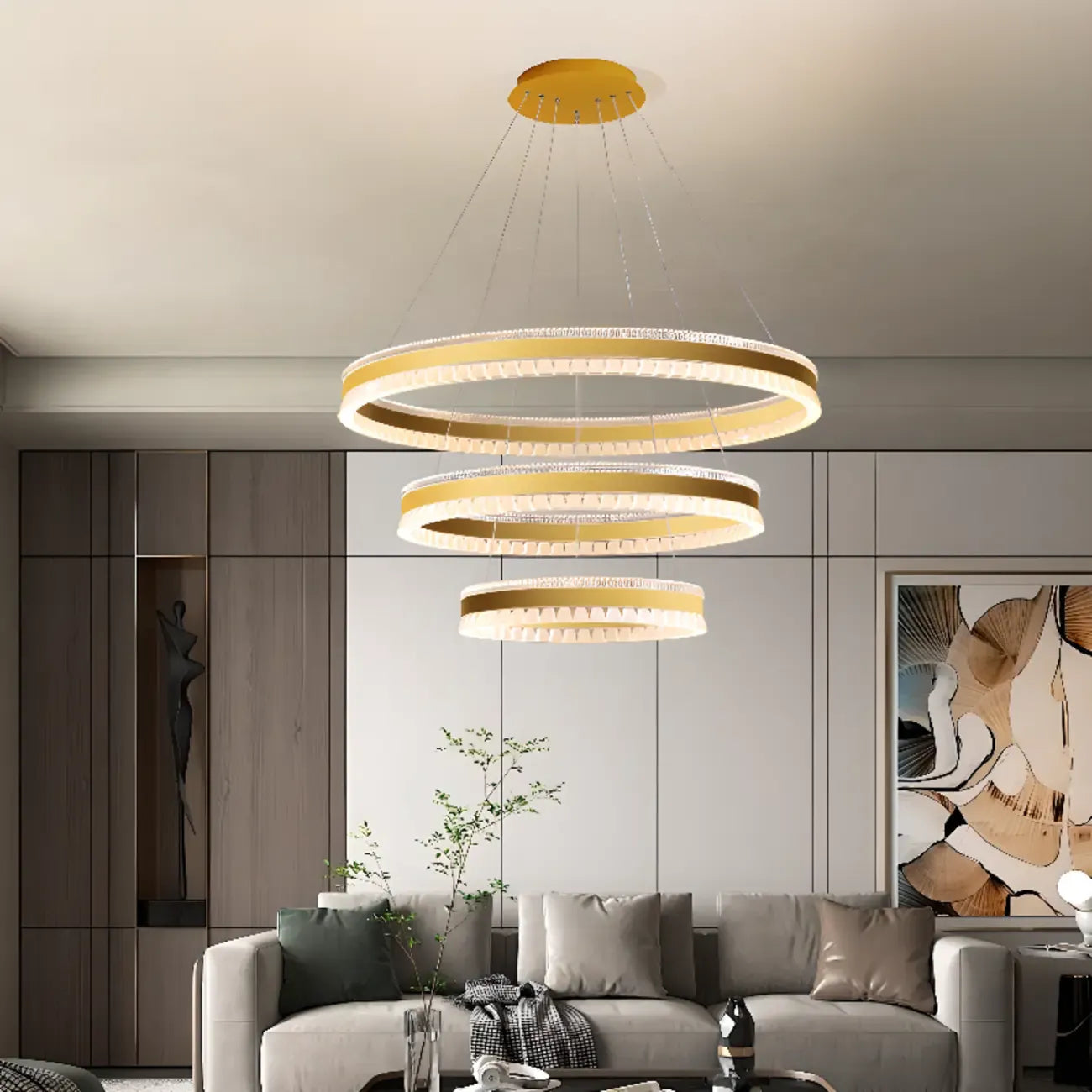 Lustre LED moderne et élégant à anneaux concentriques