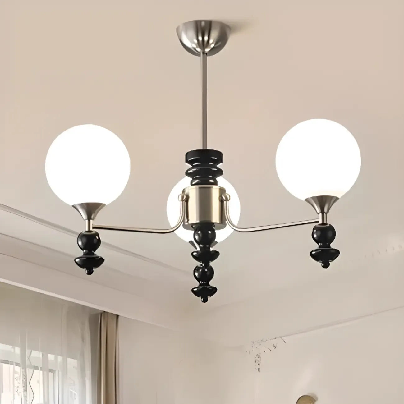 Lustre moderne et élégant en nickel noir et verre avec globe