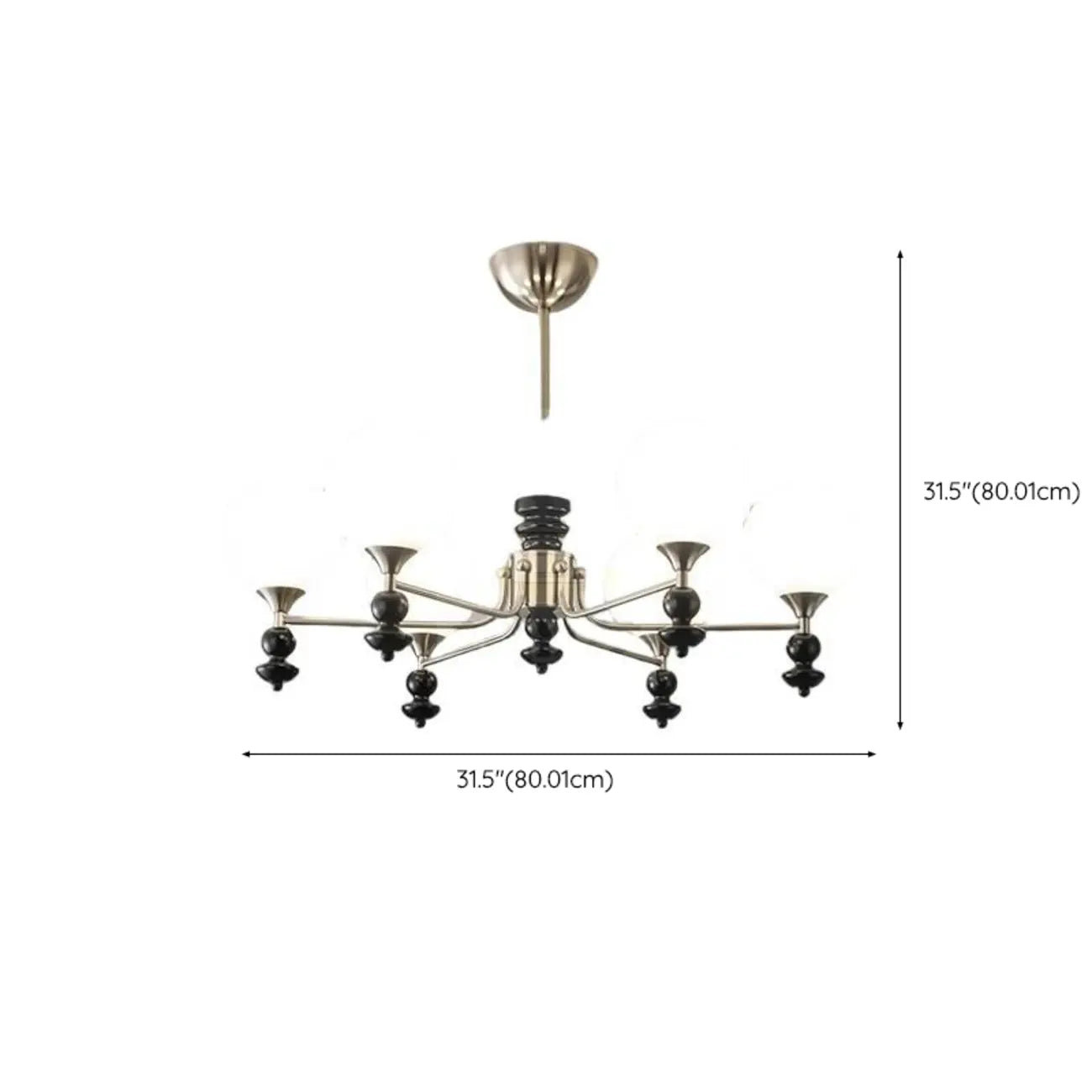 Lustre moderne et élégant en nickel noir et verre avec globe