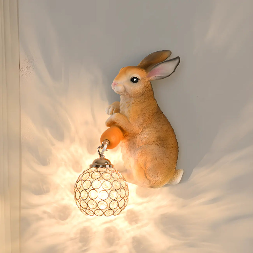 Applique murale pour enfants en résine en forme de lapin avec abat-jour en cristal