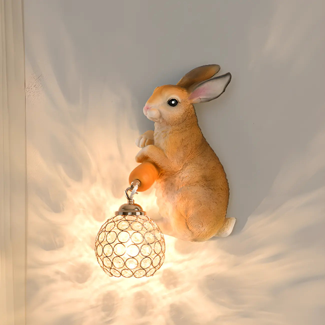 Applique murale pour enfants en résine en forme de lapin avec abat-jour en cristal
