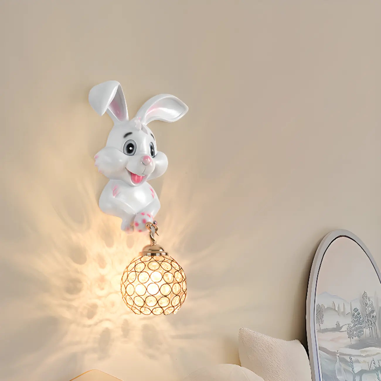 Applique murale pour enfants en résine en forme de lapin avec abat-jour en cristal