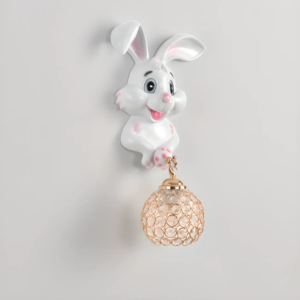 Applique murale pour enfants en résine en forme de lapin avec abat-jour en cristal