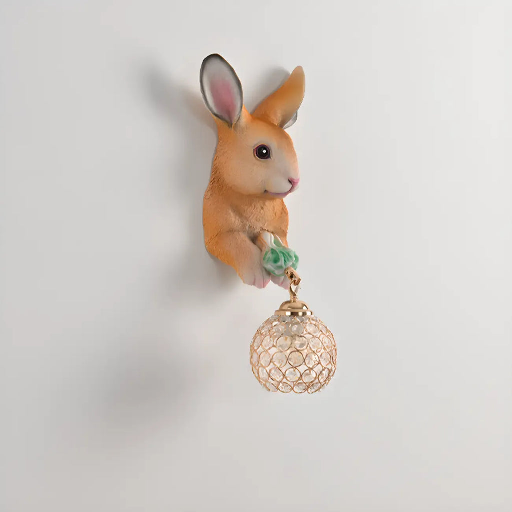 Applique murale pour enfants en résine en forme de lapin avec abat-jour en cristal