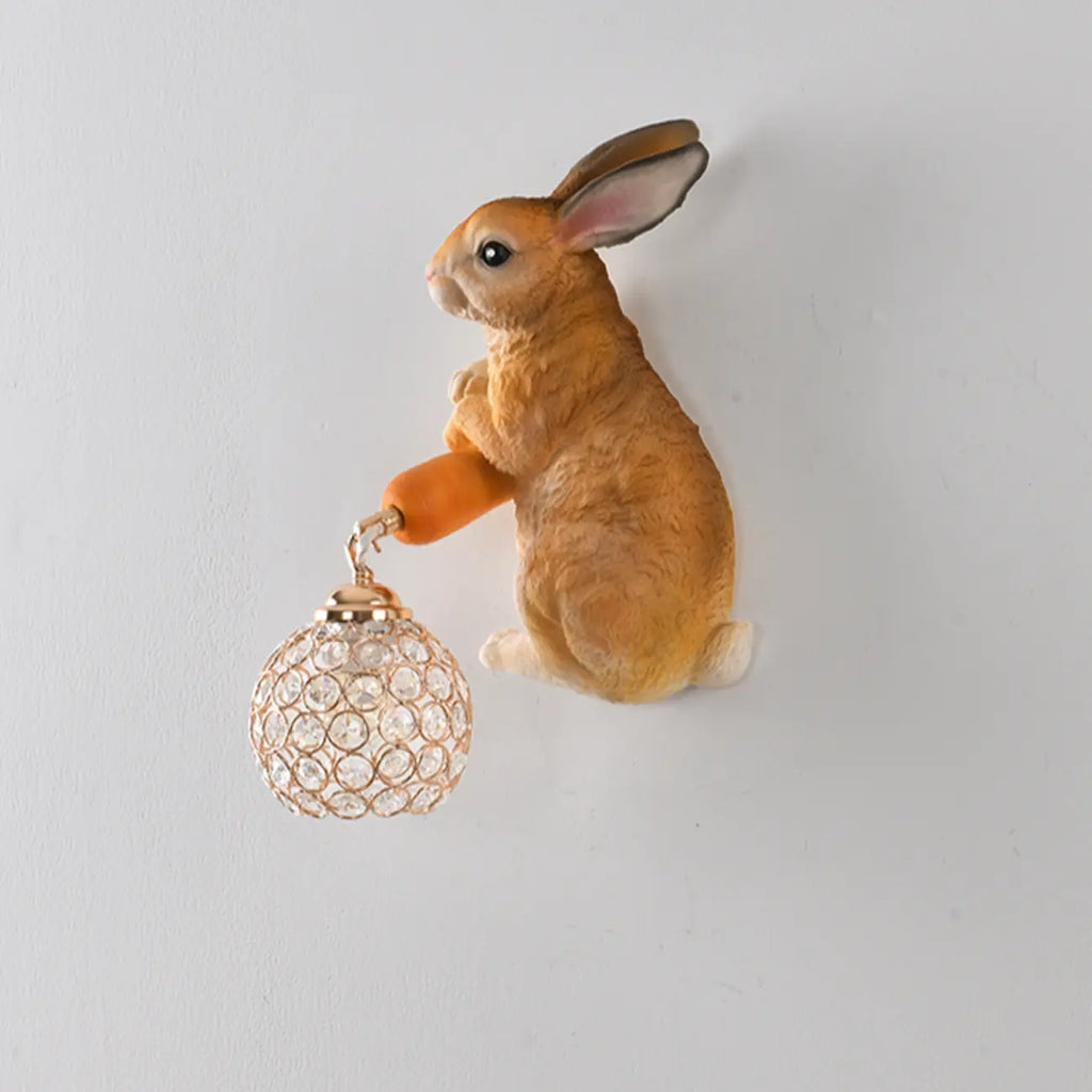 Applique murale pour enfants en résine en forme de lapin avec abat-jour en cristal
