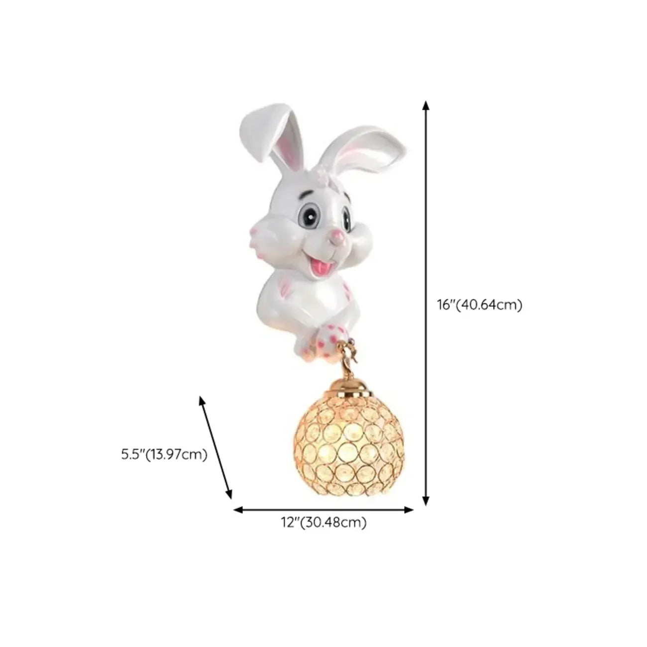 Applique murale pour enfants en résine en forme de lapin avec abat-jour en cristal