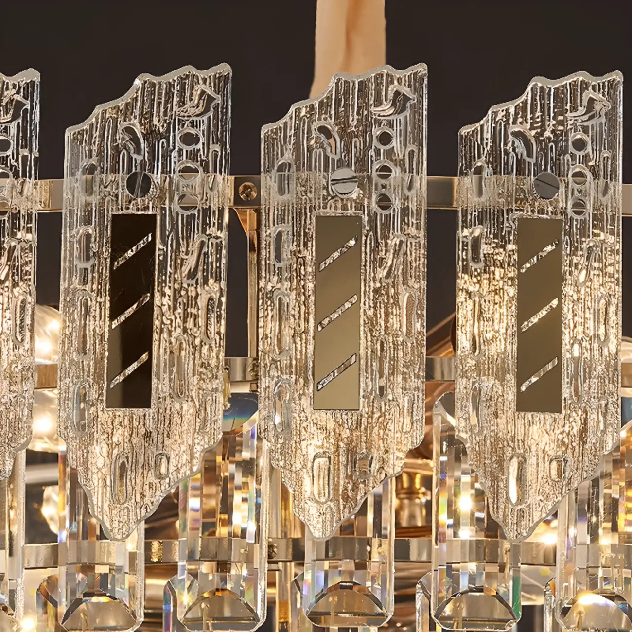 Luxueux lustre rond à deux niveaux en cristal doré