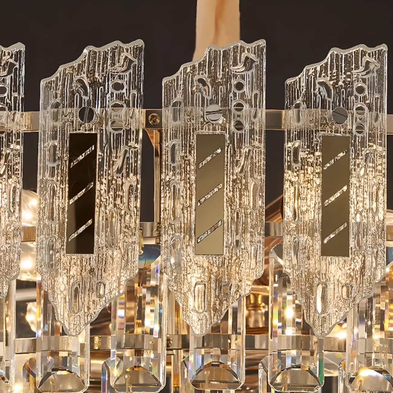 Luxueux lustre rond à deux niveaux en cristal doré